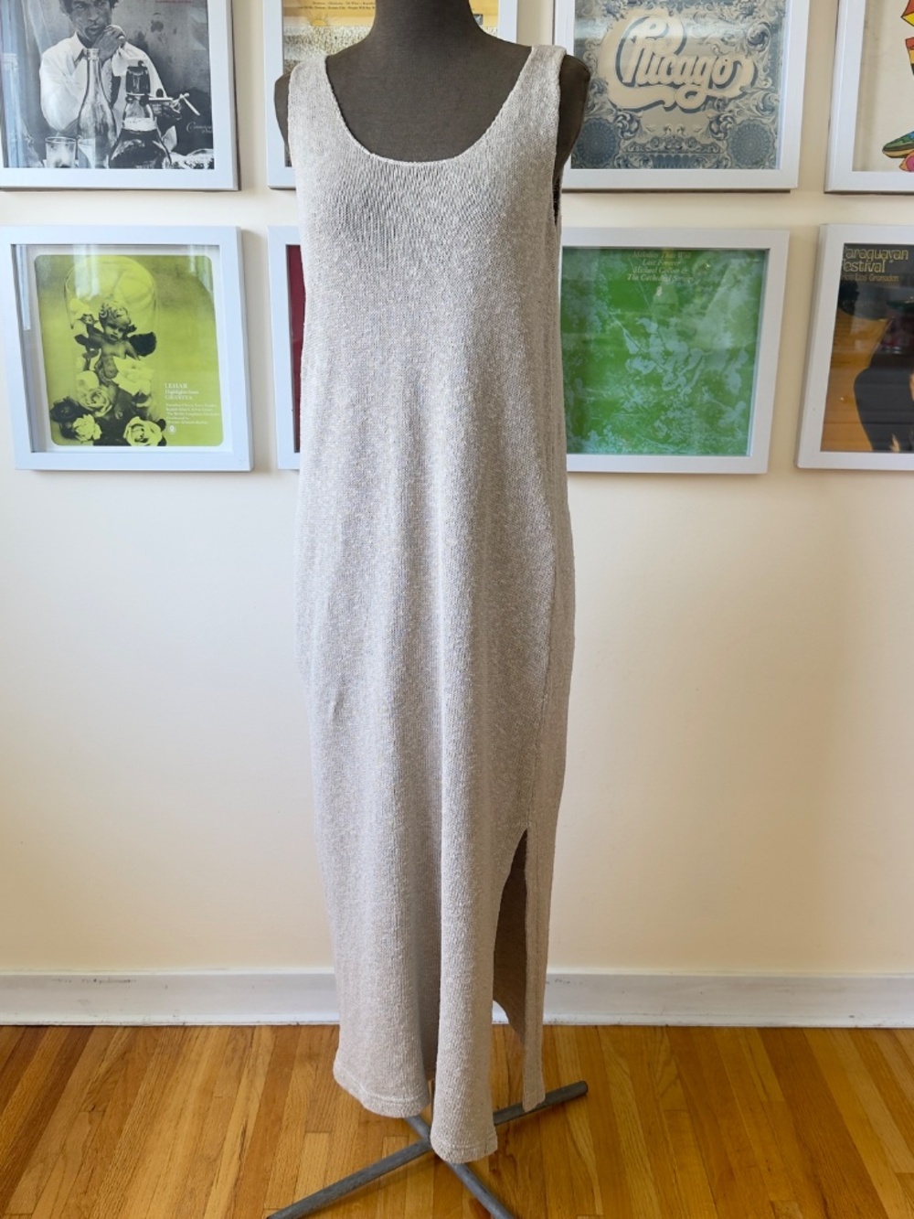 Vintage Oatmeal Knit Maxi Dress | Minimalist Sleeveless Sweater | 90s Coastal - Picture 2 of 8